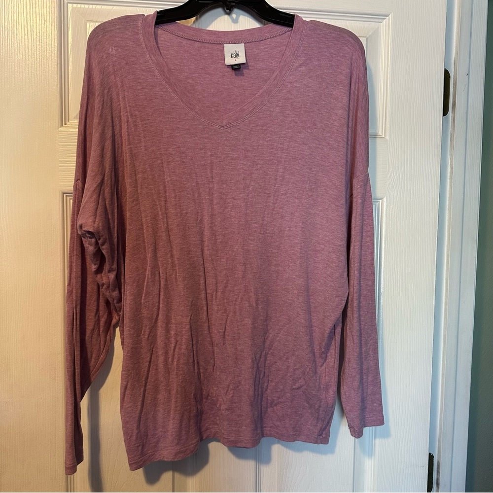 CAbi Mauve V-Neck Long Sleeve Top